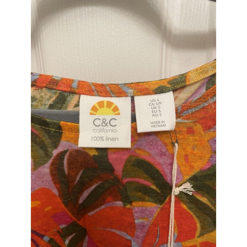 C&C California Women’s Small 100% Linen Tropical Floral Top NWT - Picture 2 of 5